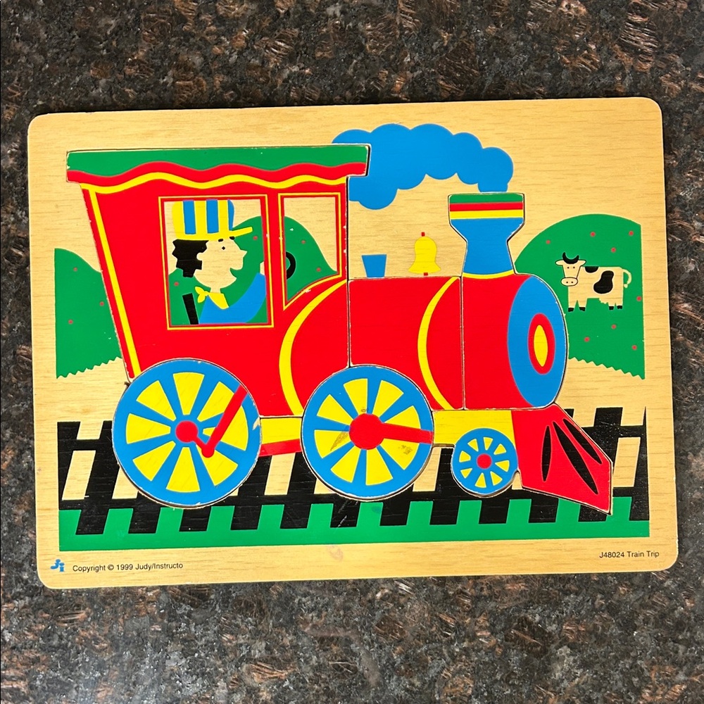 1999 Wooden Red Train Toddler Puzzle by Judy/Instructo